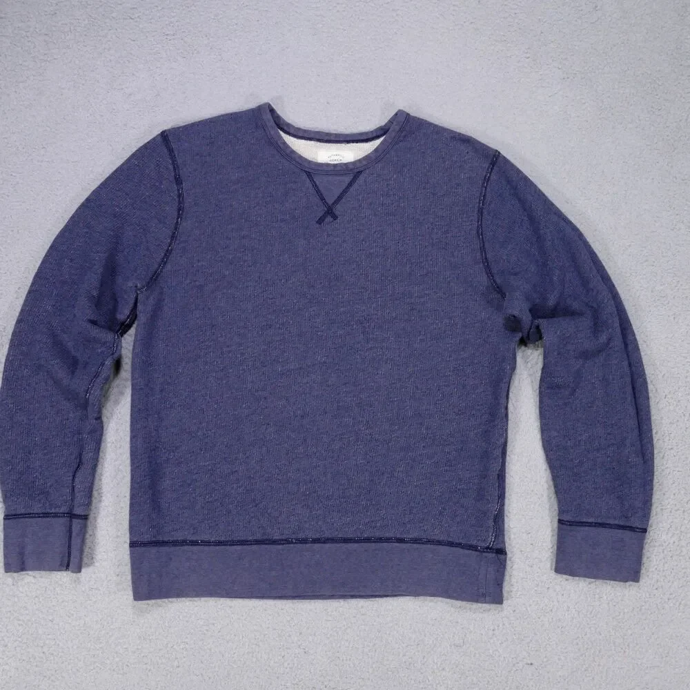 J Crew Authentic Fleece Mens Large Cotton Blue Raglan Sweatshirt Long Sleeve
